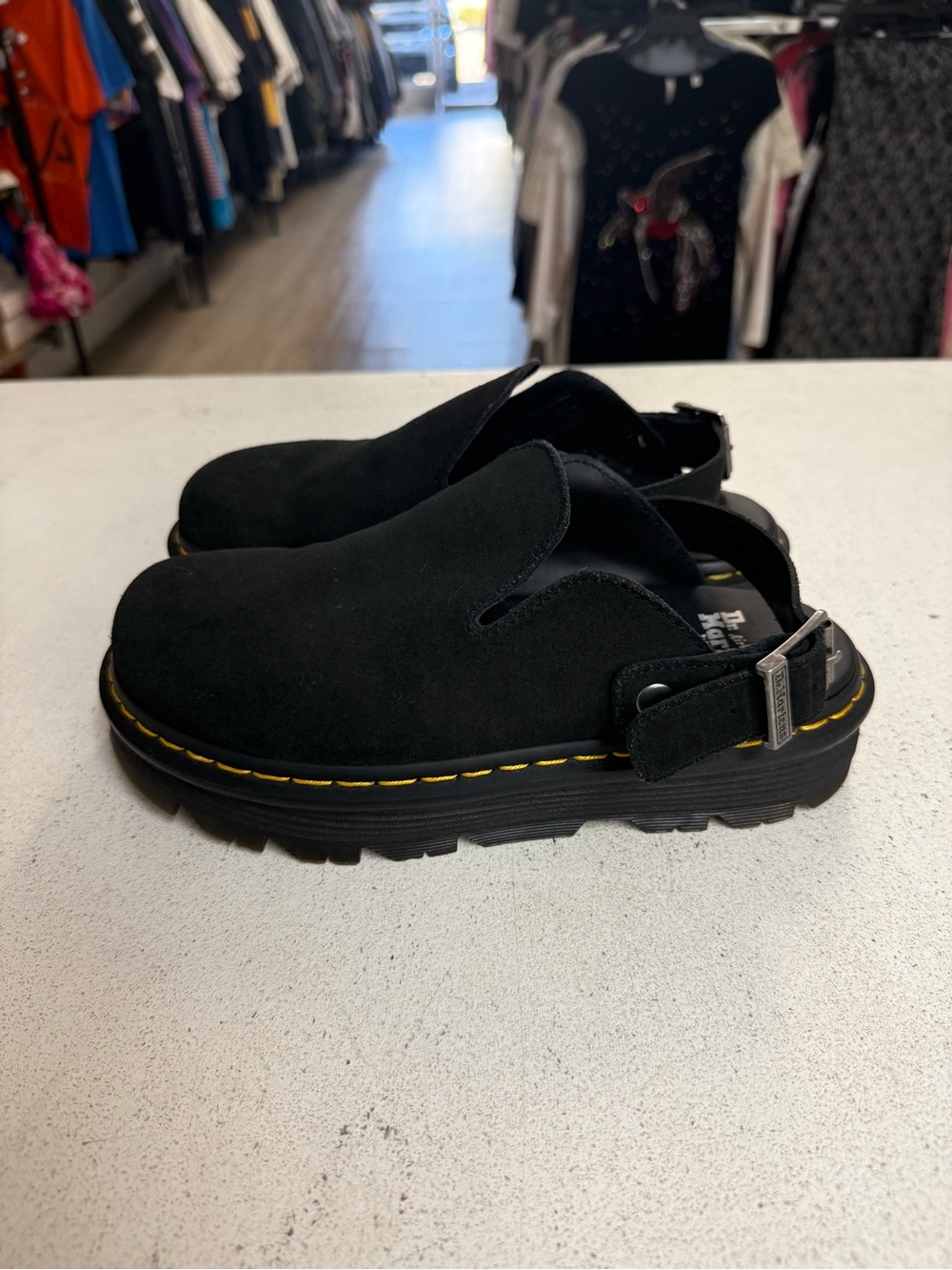 Dr. Martens Zebzag Black Suede Slingback Mules